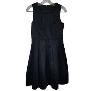 Talbots Petite Sleeveless Knee Length Pleated Neckline Fit Flare Black Dress 2P